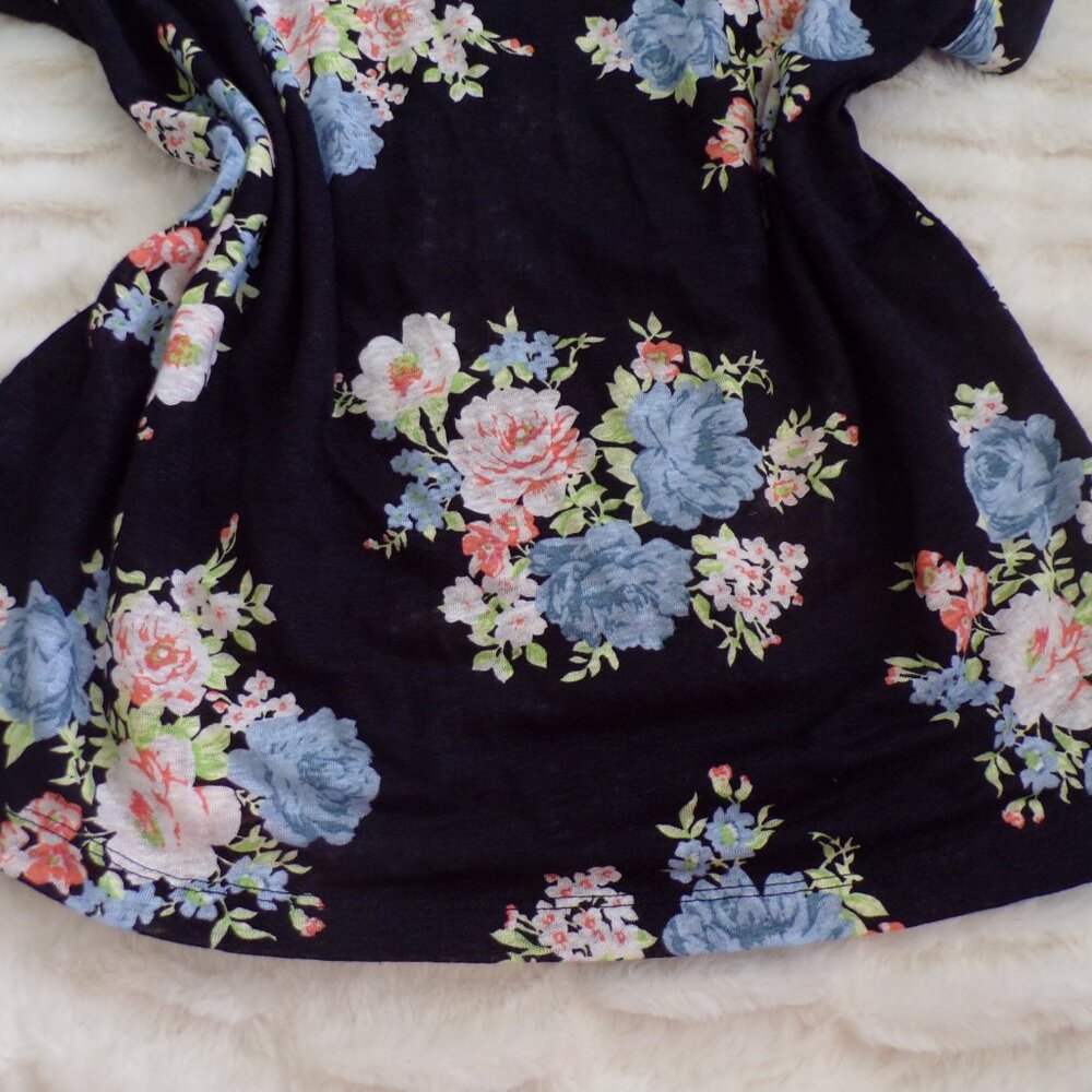 NWT Loft blue linen floral top M - Picture 3 of 6